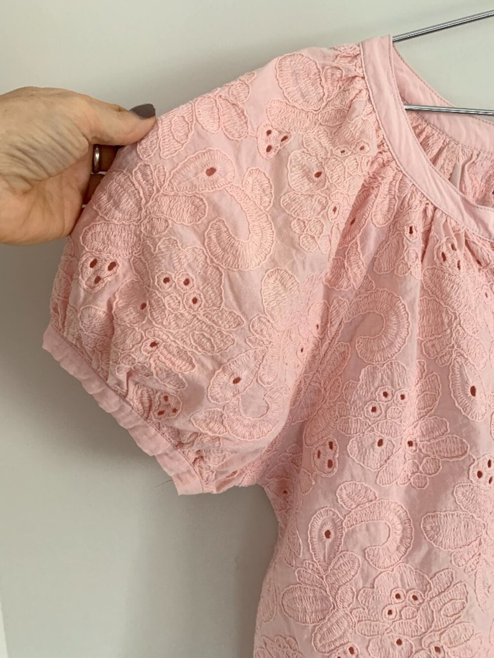 Calypso St Barth Pink 100% Cotton Boho Eyelet Embroidered Puff Sleeve Blouse Top - Picture 4 of 9